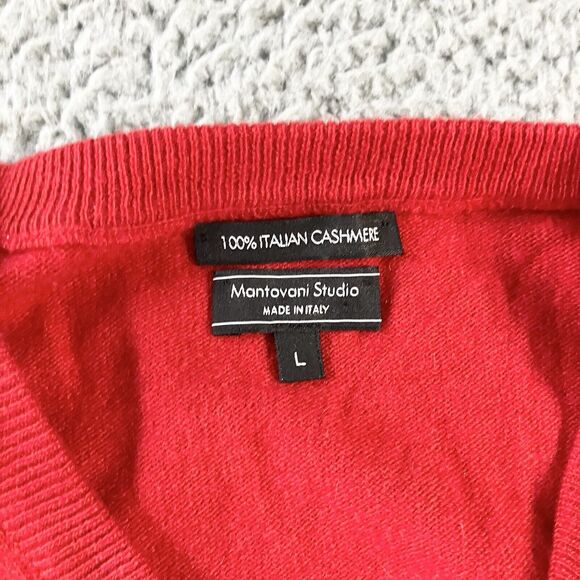 Mantovani Studio Sweater Mens Large Red 100% Italian Cashmere Made In Italy - Picture 2 of 6